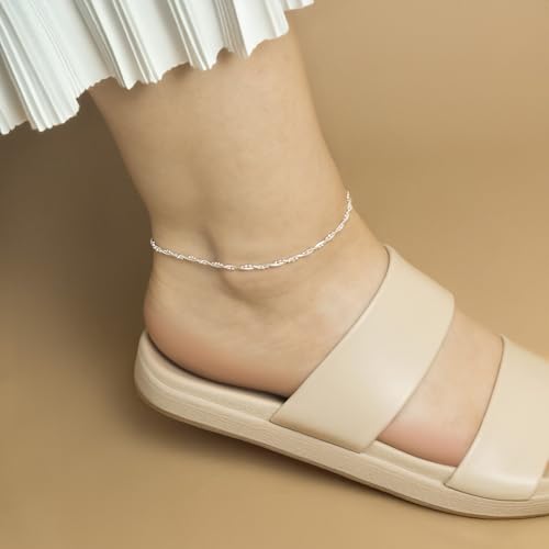 Image of Amberta Italian Sterling Silver Anklet for Women 925 | Adjustable Ankle Bracelets for Women Beaded Heart Summer Jewellery