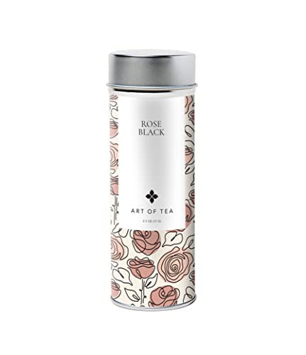 Art of Tea Rose Black Tea 2.5oz Loose Leaf Tin, Premium Floral Black Tea with Rose Petals, Aromatic Full Bodied Black Loose Leaf Tea, Smooth Caffeinated Hot or Iced Tea