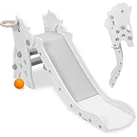 Kids Slide, Freestanding Toddlers Slide With Basketball Hoop and Ring Toss, Toddler Climber, Foldable Baby Slide Playground Equipment for Indoor and Outdoor Play
