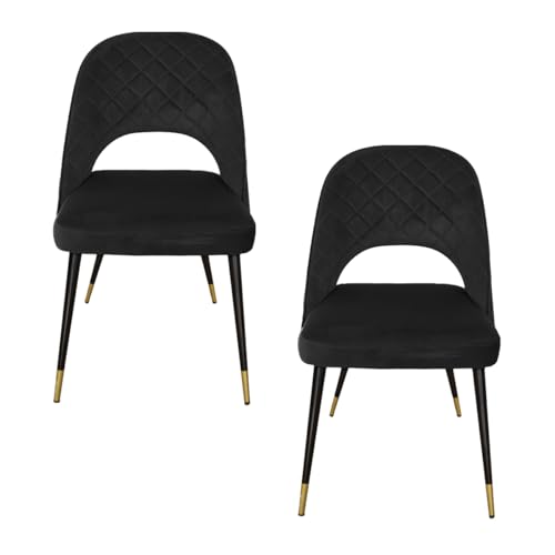 La Mejor Recopilación de Rombos de Colores comprados en linea. 46 GRAVITA Set 2 Sillas para Comedor, en Velvet/Terciopelo, con o sin Descansabrazos y Patas de Metal Color Negro, Diseño Moderno en Rombos o Puntos. (Sin Descansabrazos, Negro)