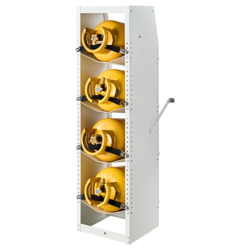 VEVOR Refrigerant Tank Rack 14.8 x 13 x 52 inches 4 Tiers for 4 Cylinder with Top Storage Shelf White Powder-Coated Carbon Steel Cylinder Tank Rack for Cargo Van Storing Oxygen and Nitrogen