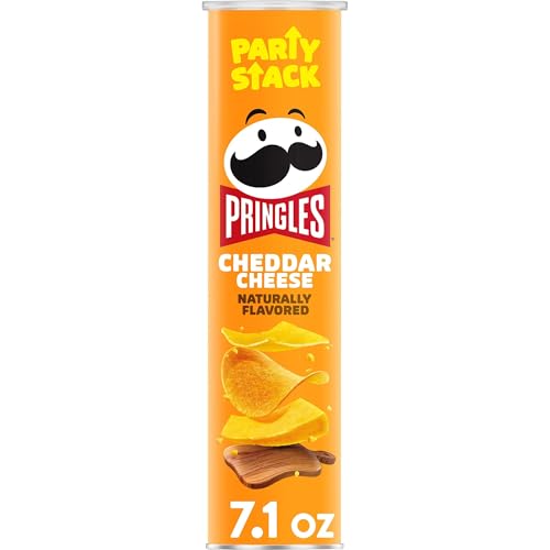 Pringles Potato Crisps Chips, Lunch Snacks, On-The-Go Snacks, Party Stack, Cheddar Cheese, 7.1oz Can (1 Can)