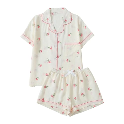 Pyjama floral avec cardigan texturé et short décontracté pour femme