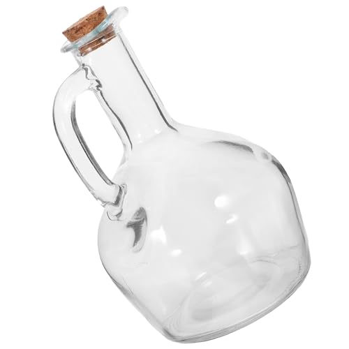 SUPVOX Botella Dispensadora de Vidrio para Condimentos 430 Ml Asa Grande y Tapón de Madera, Recipiente para Salsa de Soja, Aceite y Vinagre, Aceitera para Cocina y Mesa
