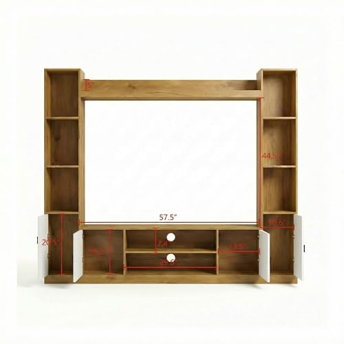 Image of Raywud Elavora Engineering Wood TV Entertainment Unit Set | TV Cabinet with Shelves for Books & Decor Display Unit for Living Room | Ideal for TV Unit Upto 55 inch |DIY Assembly (Gold Oak & White)