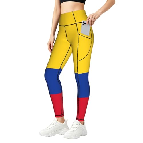 Leggings de gimnasio con la bandera de Colombia y bolsillos para mujer