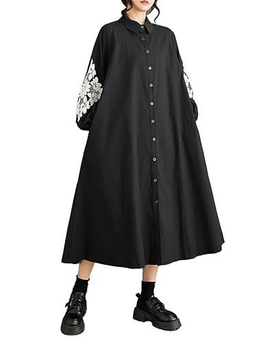 Image of ellazhu Womens Fall Casual Patchwork Funky Long Sleeve Designer Dress Loose Blouse GY2787 A