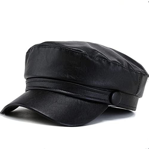 HUWKMEZ Fashion Women Octagonal Cap PU Leather Beret Girl Lady Chic Painter Hat Spring Winter Casual Newsboy Hat Black