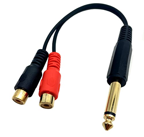 Qaoquda 6.35mm to 2RCA Cable, Gold Plated 6.35mm 1/4 inch Mono TS Male to 2 Dual RCA Female Plug Y Splitter Adapter Cable - 8 Inch (6.35 M/2RCA FM)