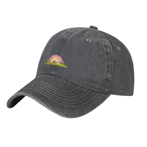 YYHWHJDE Gorra de béisbol negra para adultos, diseño de tienda de campaña en colina y puesta de sol para hombres y mujeres, uso deportivo de viaje, Deep Heather, talla única