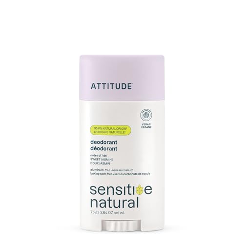 ATTITUDE Deodorant for Sensitive Skin Aluminum Free & Baking Soda Free Gentle & Vegan Long-Lasting Odor Protection Sweet Jasmine Scent 2.64 Oz