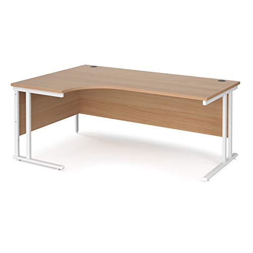 Image of Mr Office Maestro 25 left hand ergonomic desk - white cantilever leg, Beech, 1800