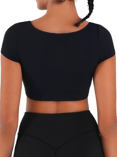 Sunzel Womens Short Sleeve Crop Top with Built in Bra Athletic Yoga T Shirt Casual Fitted Workout Gym Active Tee with Padding4
