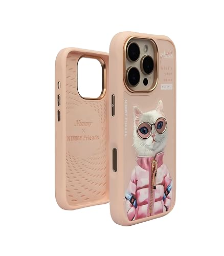 Image of Nimmy Cool 2.0 iPhone 16 Pro Case - White Rich & Beauty | 3D Embroidered Pet Design | Shockproof Protective Cover | Trendy Glasses Series Case for Girls & Women