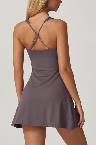 Image of QINSEN Womens Square Neck Tennis Dress Sleeveless Built in Shorts Golf Athletic Dress with Pockets