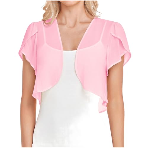 Cropped Chiffon Sheer Shrug Cardigan for Women Short Sleeve Dressy Bolero Lightweight Shrugs Crop Cardigans