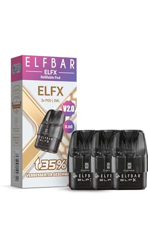 ELFBAR ELFX Refillable Pods 3er Pack [2 ml | 0 6 Ohm] V2.0 Ersatzpods mit Dual Mesh Coil Top-Filling & Auslaufschutz für ELFX Pod System