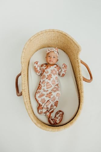 Copper Pearl Baby Gown - Knotted Newborn Sleepers for Baby Boy and Girl, Soft Stretchy Long Sleeve Infant Gowns with Bottom Tie and Hand Mittens, Perfect Hospital Coming Home Outfit (Gingerbread)2