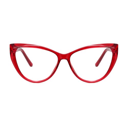 QECEPEI Blue Light Glasses Cateye Women Fake Eyeglasses Anti Eye Strain Computer Glasses Clear Lens Red