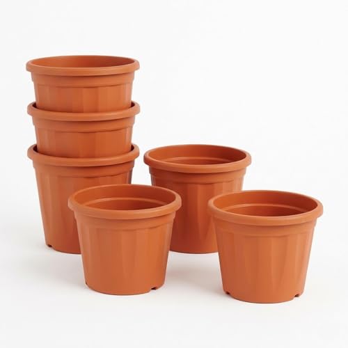 Image of 11 Inch Heavy Duty Plastic Planter | Grower Pot /Garden Pot for Home & Garden (Terracotta) (Pack of 6)