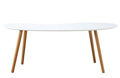 Convenience Concepts Oslo Bean Shaped Coffee Table, White / Bamboo #TOP5