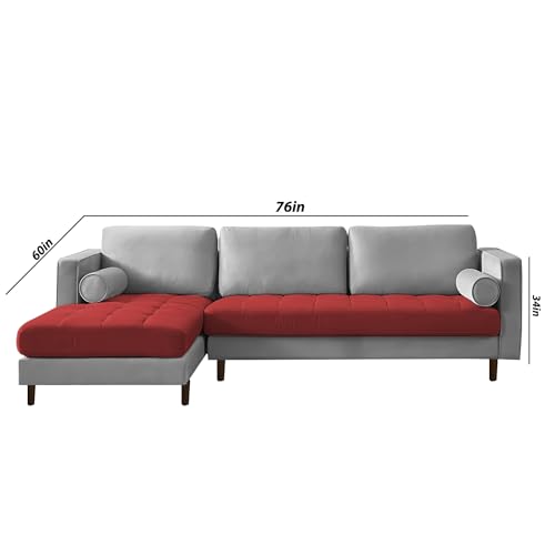 Image of Lezra LHS 4 Seater L Shape Sofa Set for Living Room (Maroon Grey Fabric) Premium Fabric Sofa
