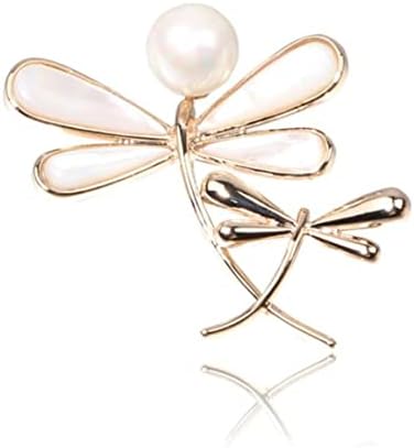 Simple Natural White Shell and Pearl Dragonfly Brooch for Men Women Insect Pins Coat Suit Lapel Pins Accessories Cute Brooch Pin Jewelry Gift for Summer Women Girls