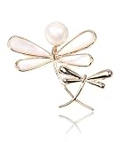 Simple Natural White Shell and Pearl Dragonfly Brooch for Men Women Insect Pins Coat Suit Lapel Pins