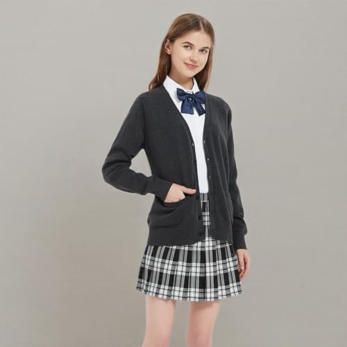 Image of jinghuiyue Women's Cardigan School Uniform Sweater V Neck Button Down Knit Cardigans Coat with Pockets
