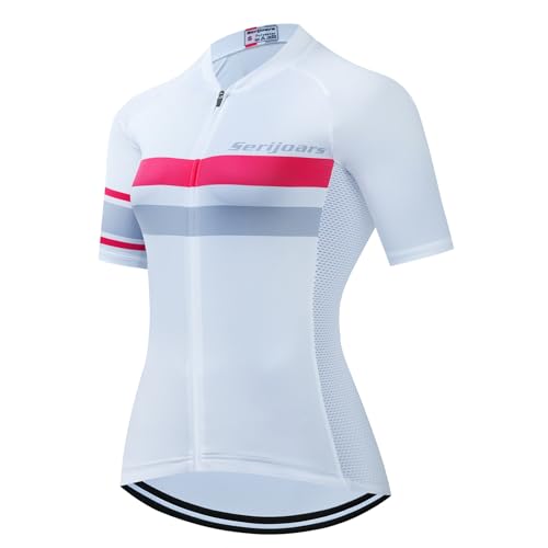 Serijoars Camiseta feminina de ciclismo de manga curta para bicicleta de estrada MTB tops verão espo