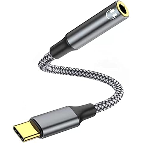 USB C to 3.5mm Female Headphone Jack Adapter, Yiany Type C to Aux Audio Dongle Cable Cord Compatible with Samsung Galaxy S21 S20 Ultra Note 20 10 S10, Huawei P40 P30 P20, pad Pro Pixel 5, Sony (Grey) Cover