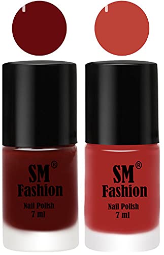 Image of Long Lasting Nail Polish | Nail Paint Combo 7 ml Each) - Set of 2 Wine Red-Dark Nude