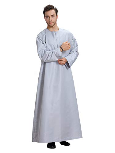 HANYIMIDOO Men's Long Sleeves Round Neck Arab Muslim Thobe Thawb3