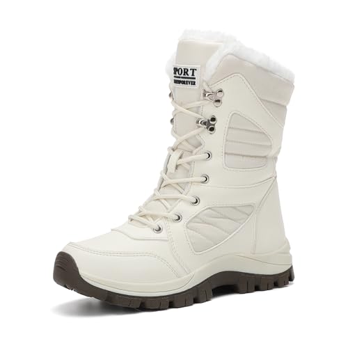 GemChve Stivali Donna Invernali Scarpe Invernali Resistente all'Acqua Scarpe Trekking Donna Outdoor Snow Boots White 38EU