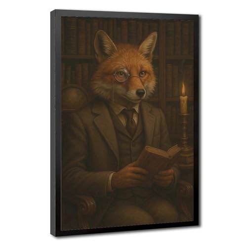Poster sur toile Fox Librarian rétro 30x45 cm pour déco bureau