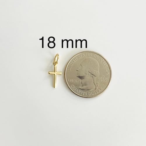 Authentic Dainty 14K Solid Gold Cross Charm Pendant - 18mm (0.7 inches) XSmall - 14K Real Yellow Gold Cross Pendant.2