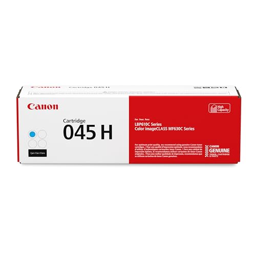 Image of Canon Genuine Toner, Cartridge 045 Cyan, High Capacity (1245C001), 1 Pack, for Canon Color imageCLASS MF634Cdw, MF632Cdw, LBP612Cdw Laser Printers