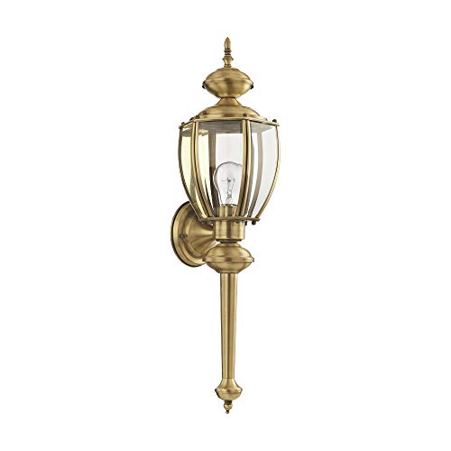 Image of Livex Lighting 2112-01 Basics 1 Light AB Outdoor Wall Lantern, Antique Brass, 7 inchW x 25.25 inchH