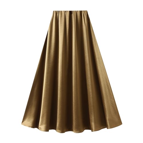 Women's Satin Long Maxi Skirts Elastic High-Waisted Solid Color Satin A-Line Formal Skirts Prom Party Skirts