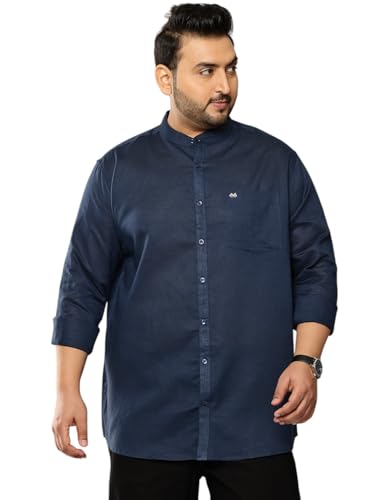 Image of Thomas Scott Men's Solid Cotton Linen Casual Shirt | Full Sleeve | Regular Fit | Mandarin Collar