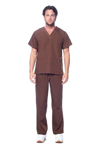 Dagacci Scrubs for Men Set - V-Neck Scrub Top and Cargo Pants - 8 Pockets Men Scrubs Set