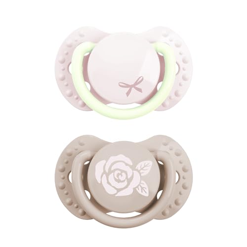 Difrax LOVI Tétine Nouveau-né - Sucette Dynamique pour Bébé Naissance - Rose - 2 Piéces - Sucette phosphorescente, Facile à Accepter, Sans BPA, Silicones...
