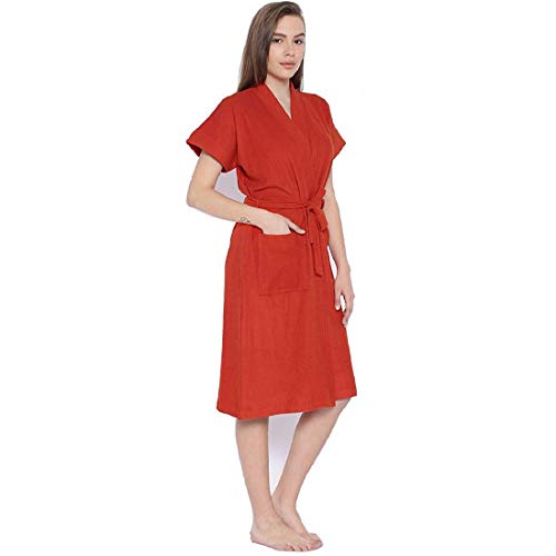 Image of bathrobes terry cotton free size bathrobe for women, bathsuit fit up to 42 inches chest size ladies - Cherry Red bathrobe