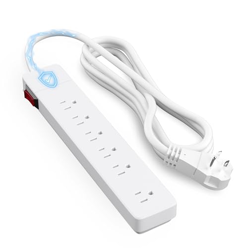 Elecan 3 Prong Power Strip with 4 FT Extension Cord, 5 AC Outlets+1 Widely Spaced Outlet, Space Saving 45 Degree Flat Plug, 14AWG 1875W 125V 15A, Wall Mountable Multi Outlet Extender, ETL, White