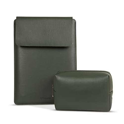 Image of Enthopia 15-15.4 Inch Slim Laptop Sleeve for 15 Inch MacBooks /Other 15 Inch Slim Laptops Protective Cover with Organiser Pouch for Mouse,Charger,Hard Disk,Pen Drive,etc - Vegan Leather (Olive Green)