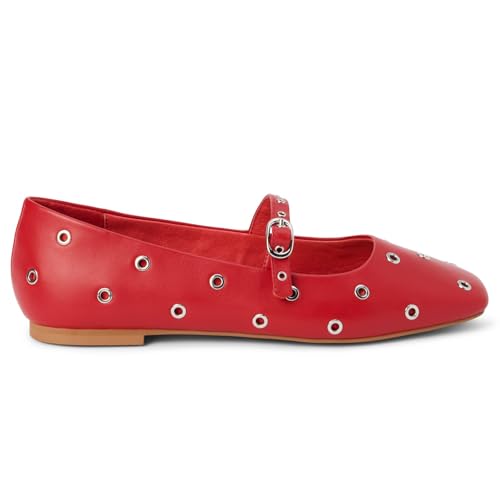 QIV Womens Ballet Flats Studded Mary Jane Flats Shoes for Women Square Toe Dress Casual Comfortable Ballerina Shoes with Buckle Strap3