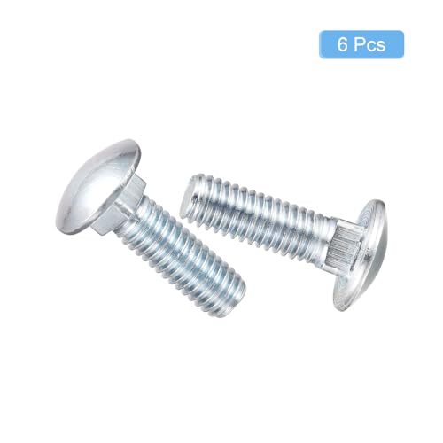 Image of uxcell 3 /8-16x1-1 /4 Carriage Bolt, 6pcs Round Head Square Neck Screws, Carbon Steel Zinc Plated, Fully Threaded, Silver
