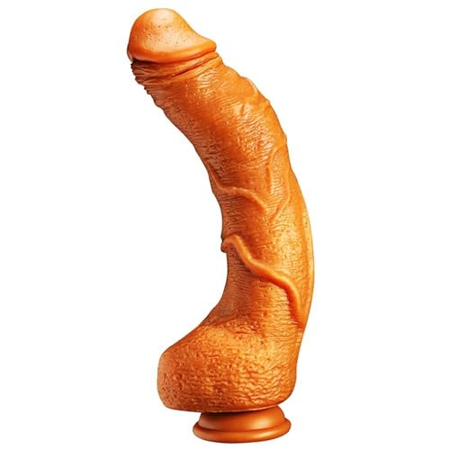 Réplique de vrai pénis en silicone doré avec testicules dodus