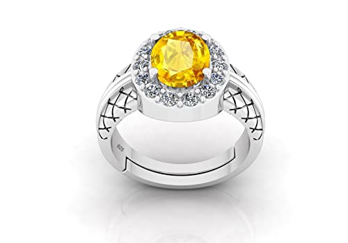 認定された非加熱未処理の11.00 Ratti A+ 品質 天然イエローサファイア プクラジ 宝石 シルバー 調節可能リング レディース メンズ - B0BX4F5JMRNAMZ