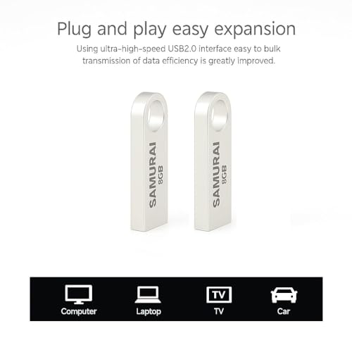Image of Samurai 8GB Metal USB Flash Drive, Portable Keyring Design, Silver Aluminium Pack of 1